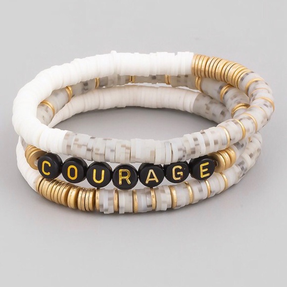 Jewelry - Courage Disc Bracelet Set-Black, White, Grey, Gold